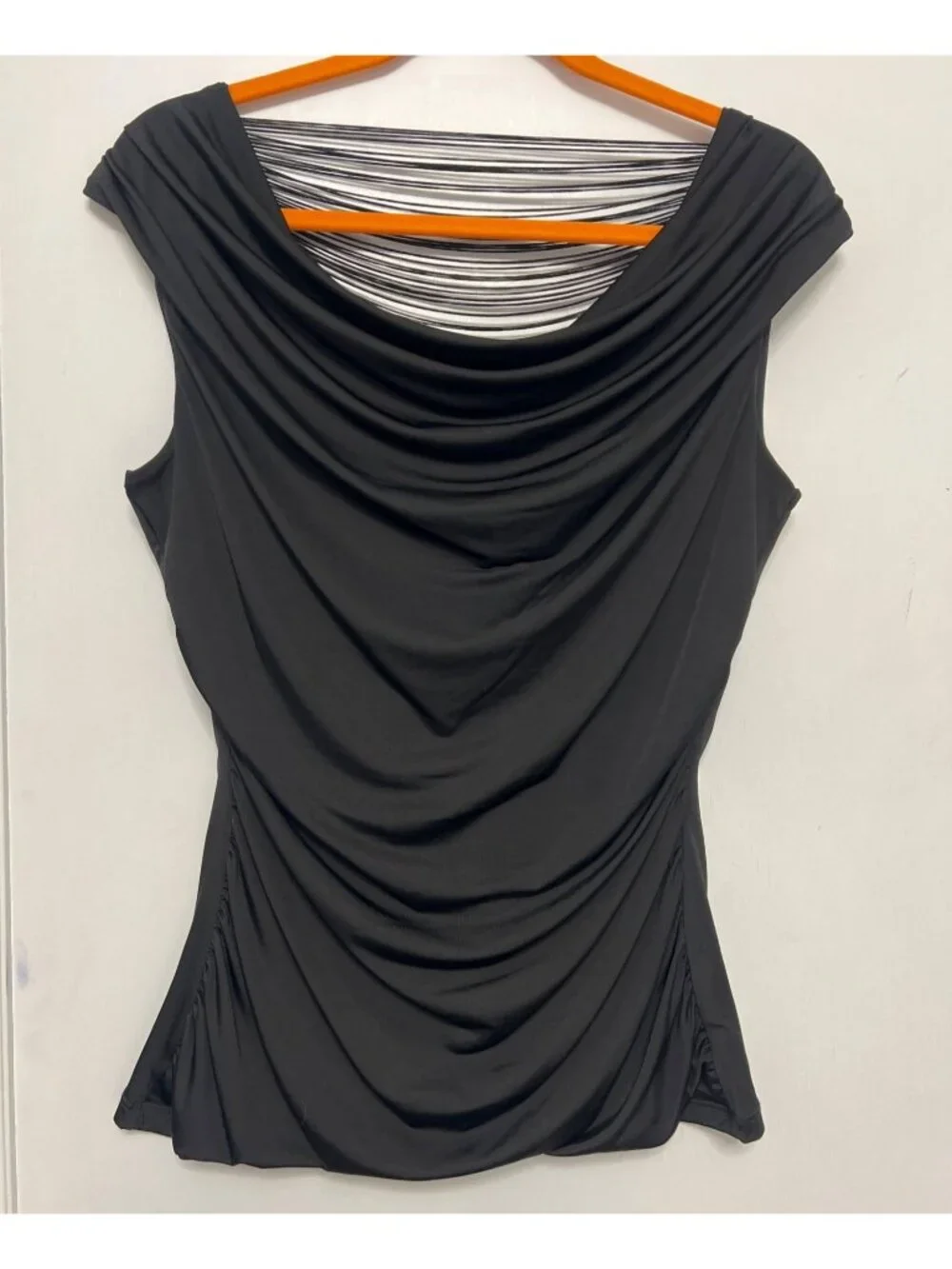 BCX Black Draped Top Open Strappy Back Blouse Women Size Large